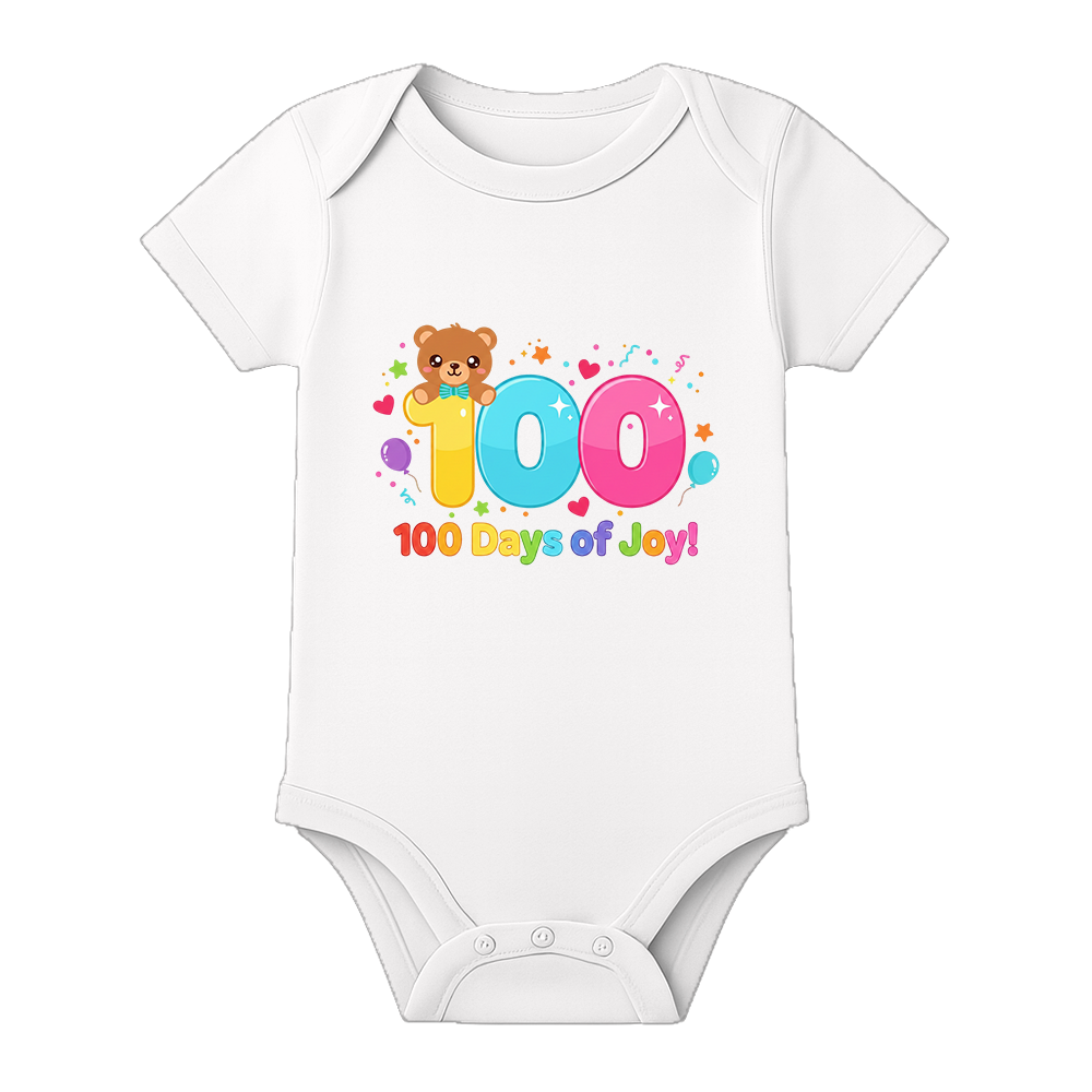 100 Days Baby Romper Cute Milestone Outfit for Baby Boy and Girl - WHITE - 0 - 3 Months (Chest 18")