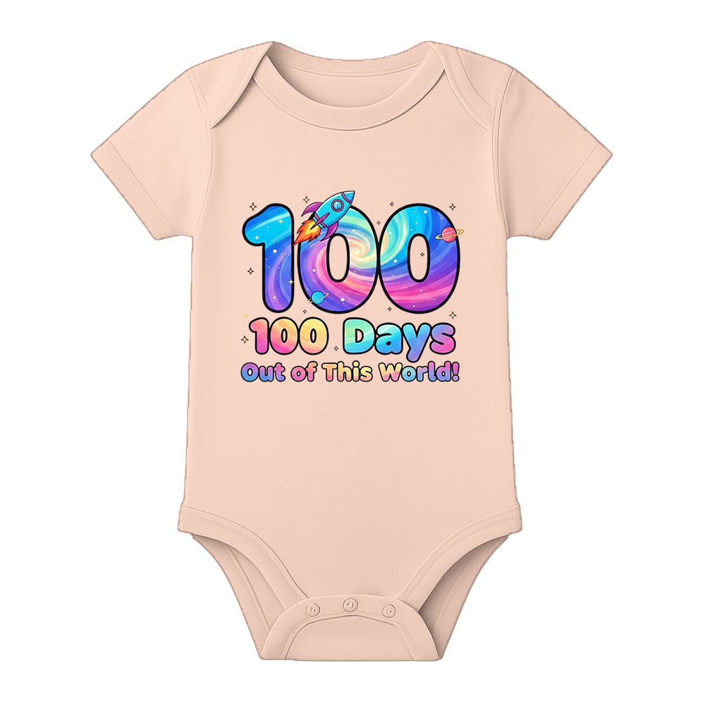 My 100th Day Baby Onesie Printed Milestone Dress - BABY PEACH - 0 - 3 Months (Chest 18")