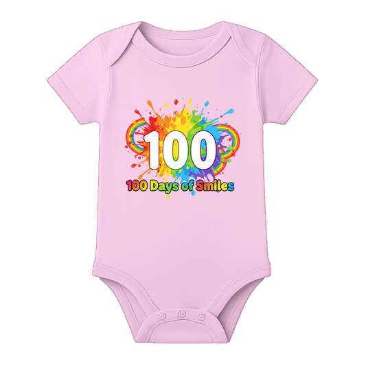100 Days Completed Baby Romper Indian Celebration Special - BABY PINK - 0 - 3 Months (Chest 18")