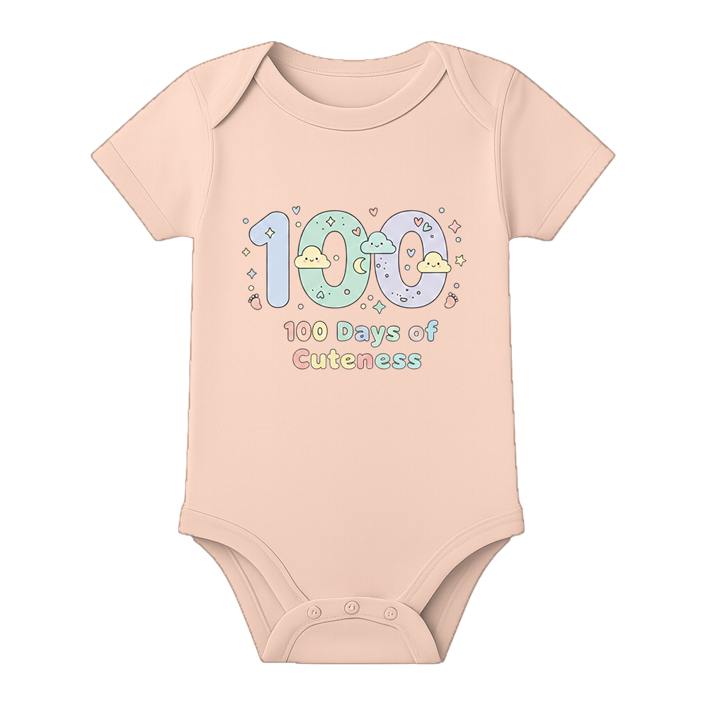 Happy 100 Days Baby Onesie Custom Name Print - BABY PEACH - 0 - 3 Months (Chest 18")