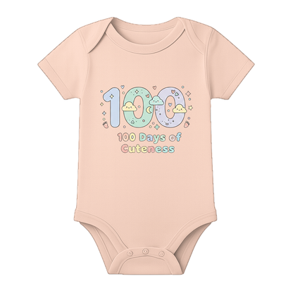 Happy 100 Days Baby Onesie Custom Name Print - BABY PEACH - 0 - 3 Months (Chest 18")