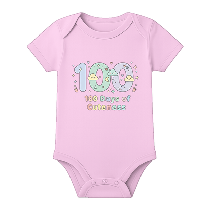 Happy 100 Days Baby Onesie Custom Name Print - BABY PINK - 0 - 3 Months (Chest 18")