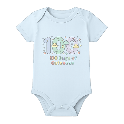 Happy 100 Days Baby Onesie Custom Name Print - BABY SKY - 0 - 3 Months (Chest 18")