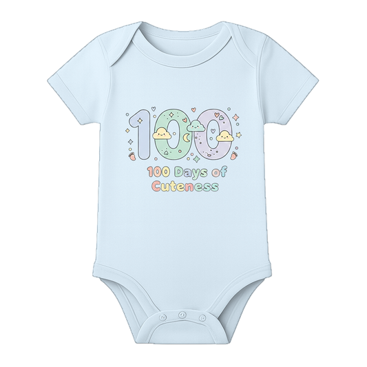 Happy 100 Days Baby Onesie Custom Name Print - BABY SKY - 0 - 3 Months (Chest 18")