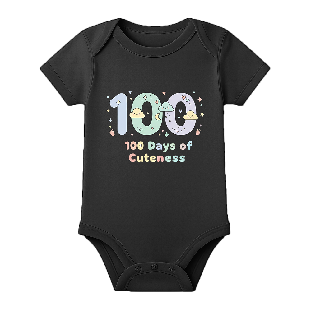 Happy 100 Days Baby Onesie Custom Name Print - BLACK - 0 - 3 Months (Chest 18")