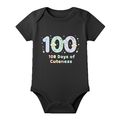 Happy 100 Days Baby Onesie Custom Name Print - BLACK - 0 - 3 Months (Chest 18")