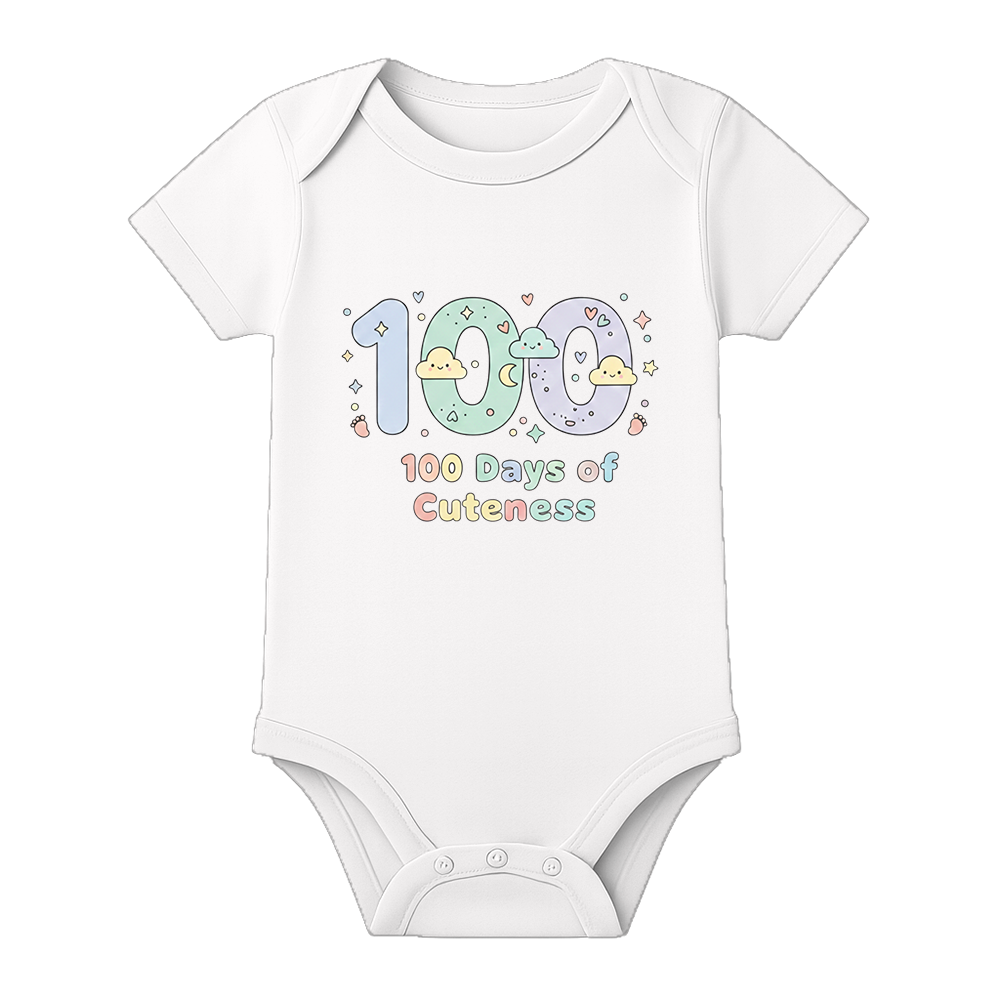 Happy 100 Days Baby Onesie Custom Name Print - WHITE - 0 - 3 Months (Chest 18")