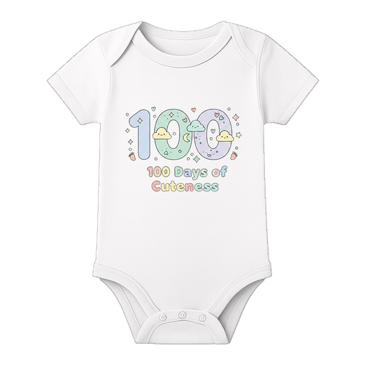 Happy 100 Days Baby Onesie Custom Name Print - WHITE - 0 - 3 Months (Chest 18")