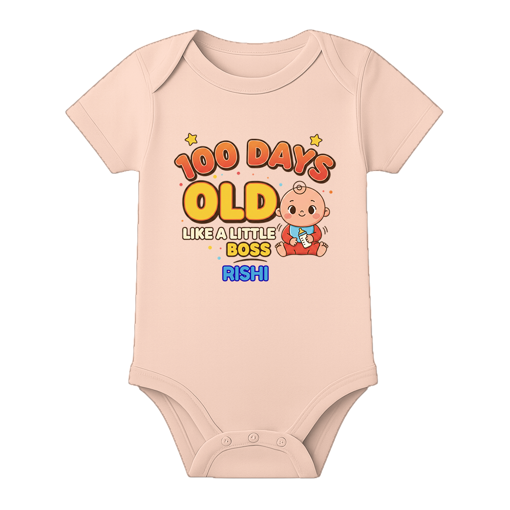 100 Days Celebration Onesie for Newborn Baby - BABY PEACH - 0 - 3 Months (Chest 18")