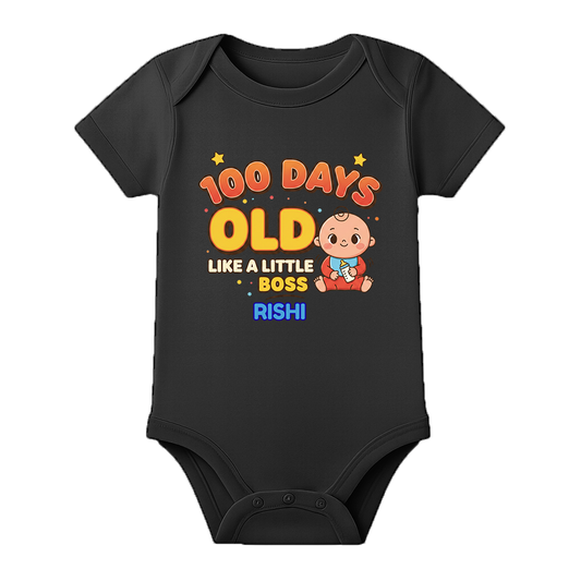 100 Days Celebration Onesie for Newborn Baby - BLACK - 0 - 3 Months (Chest 18")