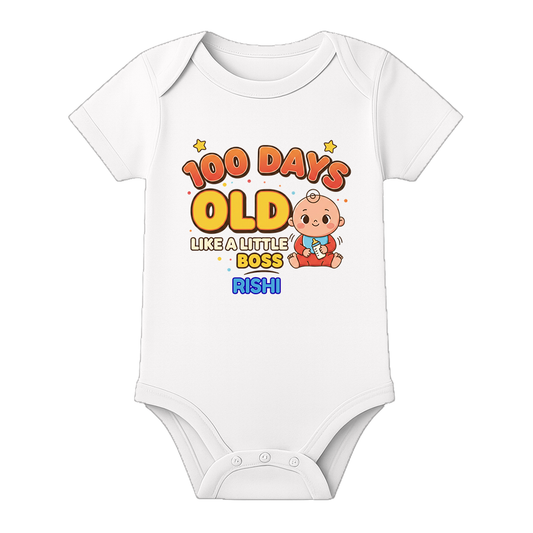 100 Days Celebration Onesie for Newborn Baby - WHITE - 0 - 3 Months (Chest 18")