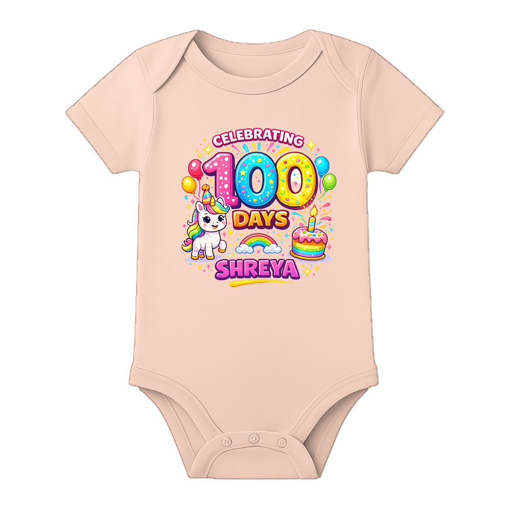 100 Days Old Baby Romper Soft Cotton Outfit - BABY PEACH - 0 - 3 Months (Chest 18")