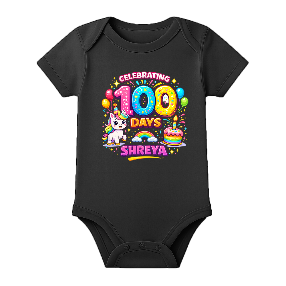100 Days Old Baby Romper Soft Cotton Outfit - BLACK - 0 - 3 Months (Chest 18")