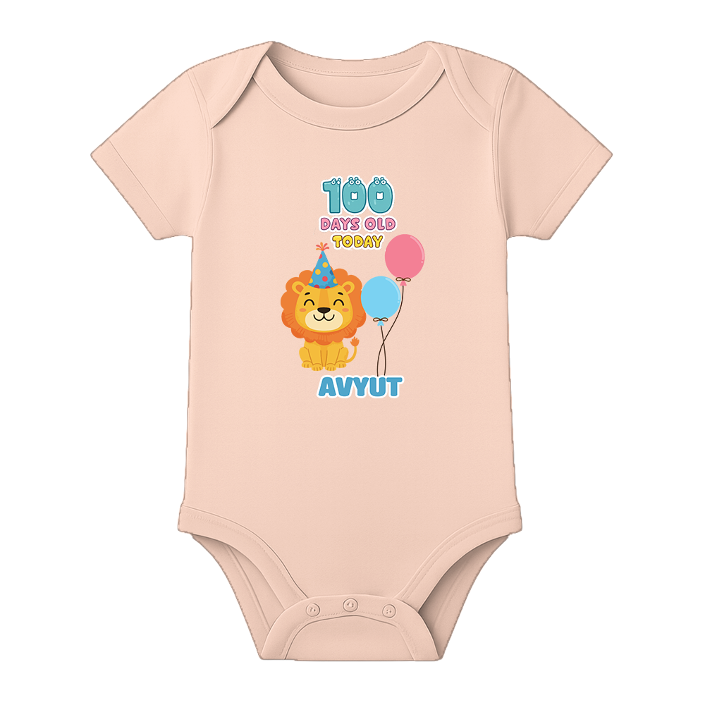 100 Days Baby Girl Romper Cute Printed Design - BABY PEACH - 0 - 3 Months (Chest 18")