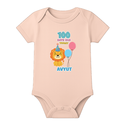 100 Days Baby Girl Romper Cute Printed Design - BABY PEACH - 0 - 3 Months (Chest 18")