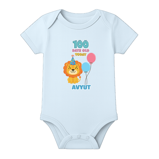 100 Days Baby Girl Romper Cute Printed Design - BABY SKY - 0 - 3 Months (Chest 18")