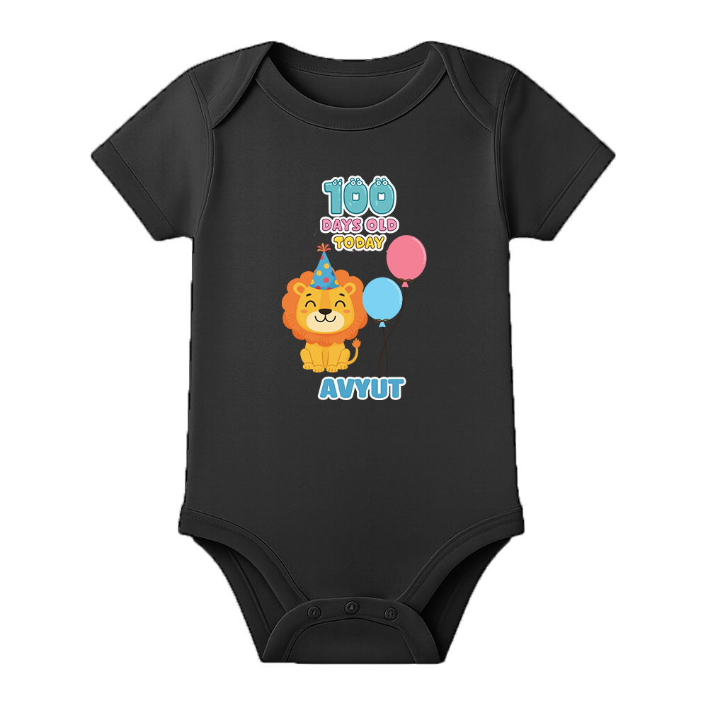 100 Days Baby Girl Romper Cute Printed Design - BLACK - 0 - 3 Months (Chest 18")