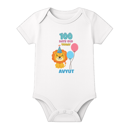 100 Days Baby Girl Romper Cute Printed Design - WHITE - 0 - 3 Months (Chest 18")