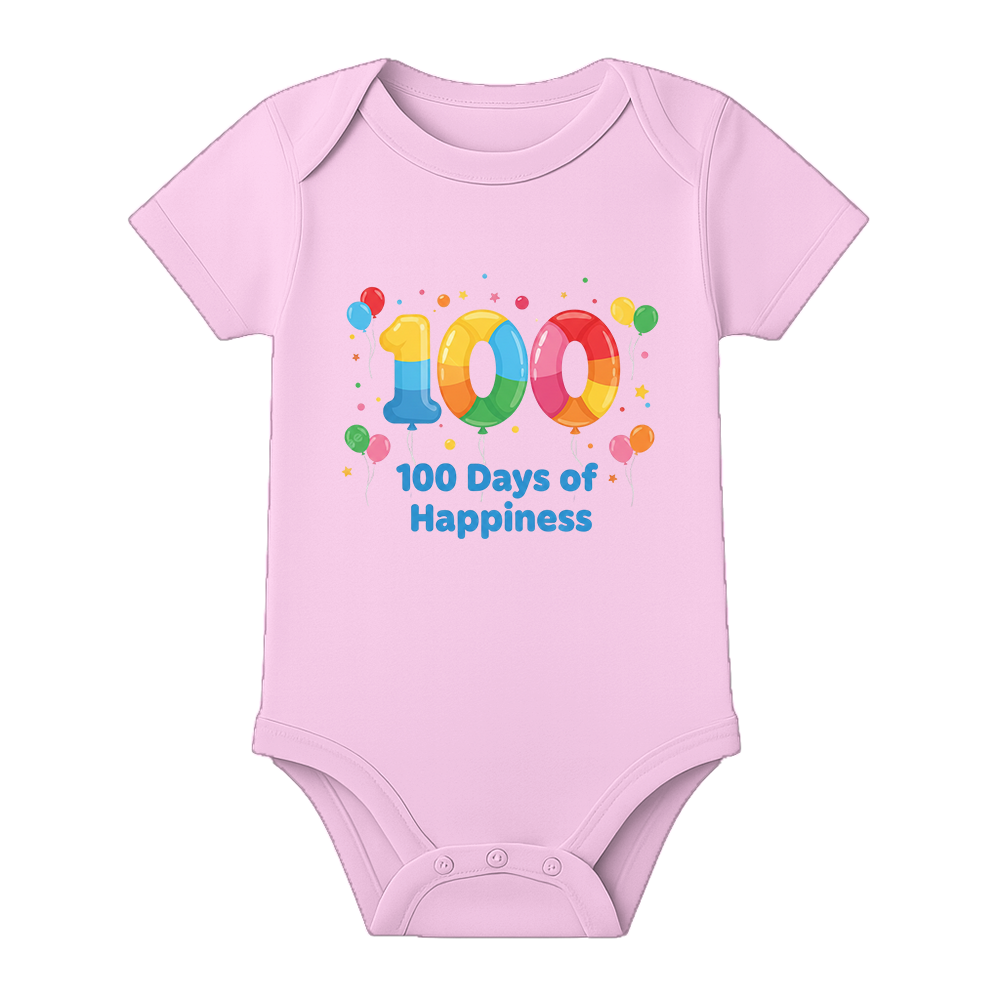 100 Days Milestone Romper for Infant Baby - BABY PINK - 0 - 3 Months (Chest 18")