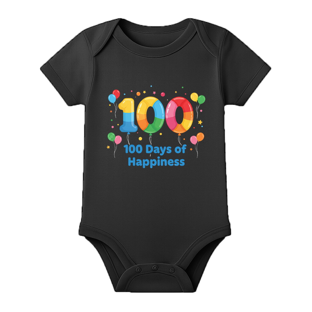 100 Days Milestone Romper for Infant Baby - BLACK - 0 - 3 Months (Chest 18")