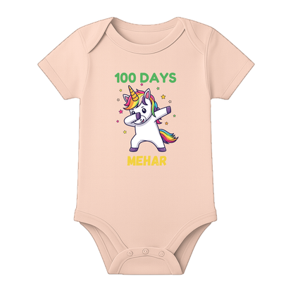 100 Days Baby Milestone Onesie Half Sleeve Cotton - BABY PEACH - 0 - 3 Months (Chest 18")