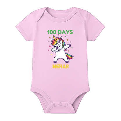 100 Days Baby Milestone Onesie Half Sleeve Cotton - BABY PINK - 0 - 3 Months (Chest 18")