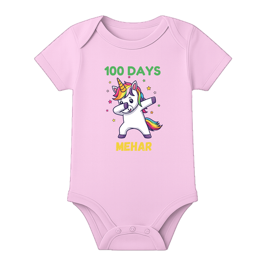 100 Days Baby Milestone Onesie Half Sleeve Cotton - BABY PINK - 0 - 3 Months (Chest 18")