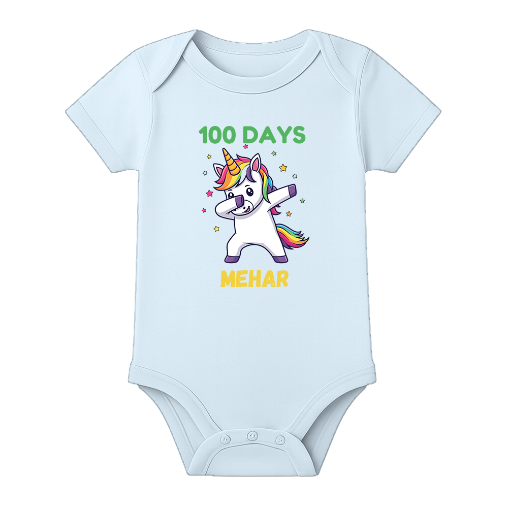 100 Days Baby Milestone Onesie Half Sleeve Cotton - BABY SKY - 0 - 3 Months (Chest 18")
