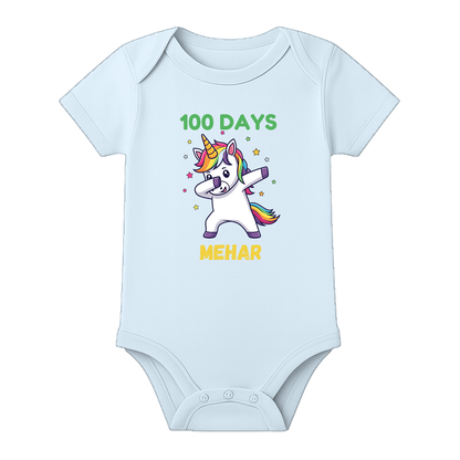 100 Days Baby Milestone Onesie Half Sleeve Cotton - BABY SKY - 0 - 3 Months (Chest 18")