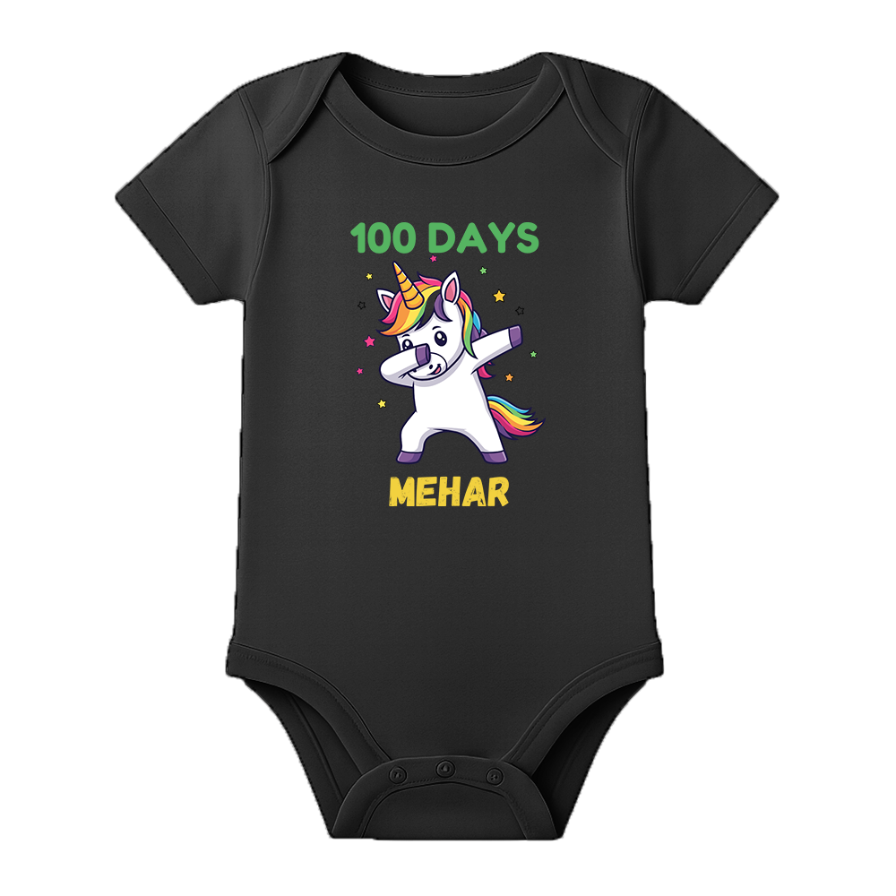 100 Days Baby Milestone Onesie Half Sleeve Cotton - BLACK - 0 - 3 Months (Chest 18")