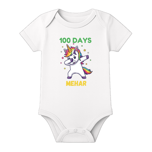 100 Days Baby Milestone Onesie Half Sleeve Cotton - WHITE - 0 - 3 Months (Chest 18")