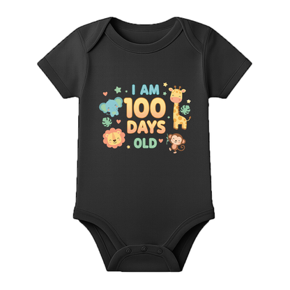 100 Days Complete Baby Romper Premium Fabric - BLACK - 0 - 3 Months (Chest 18")