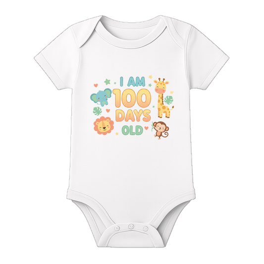 100 Days Complete Baby Romper Premium Fabric - WHITE - 0 - 3 Months (Chest 18")