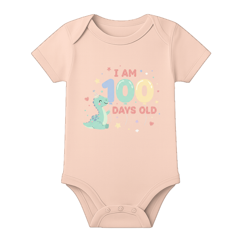100 Days Celebration Baby Onesie Soft and Breathable - BABY PEACH - 0 - 3 Months (Chest 18")