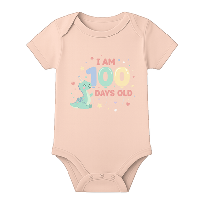 100 Days Celebration Baby Onesie Soft and Breathable - BABY PEACH - 0 - 3 Months (Chest 18")