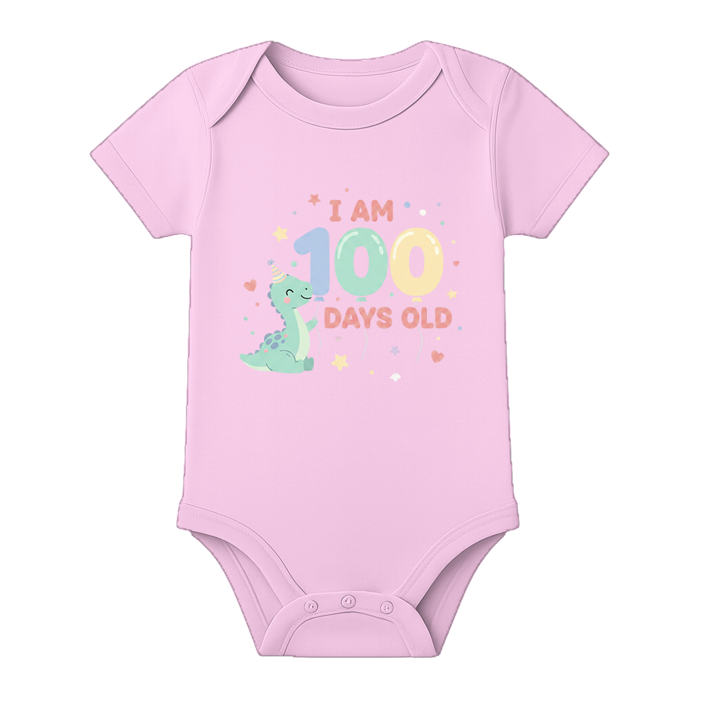 100 Days Celebration Baby Onesie Soft and Breathable - BABY PINK - 0 - 3 Months (Chest 18")