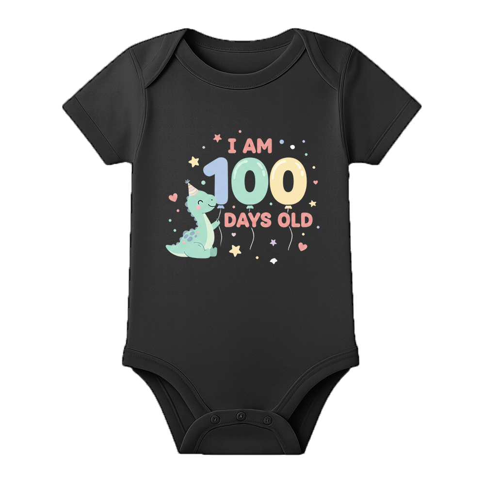 100 Days Celebration Baby Onesie Soft and Breathable - BLACK - 0 - 3 Months (Chest 18")
