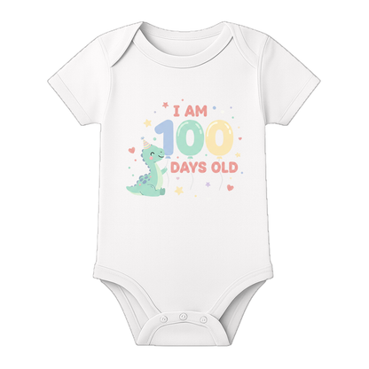 100 Days Celebration Baby Onesie Soft and Breathable - WHITE - 0 - 3 Months (Chest 18")