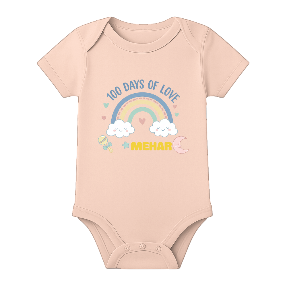 100 Days Baby Photoshoot Romper with Cute Print - BABY PEACH - 0 - 3 Months (Chest 18")
