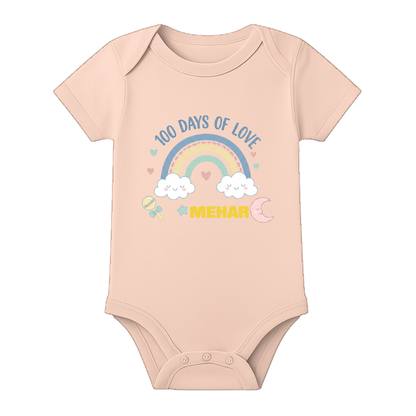 100 Days Baby Photoshoot Romper with Cute Print - BABY PEACH - 0 - 3 Months (Chest 18")