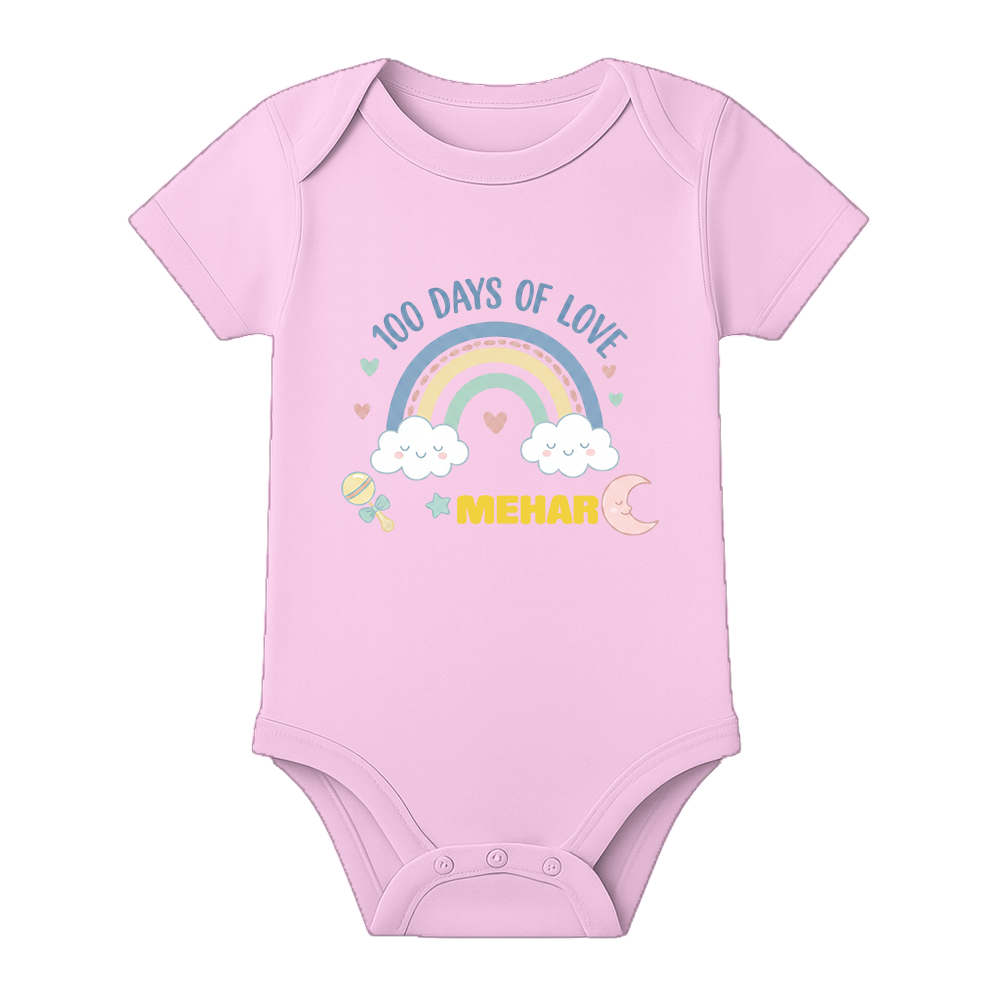 100 Days Baby Photoshoot Romper with Cute Print - BABY PINK - 0 - 3 Months (Chest 18")