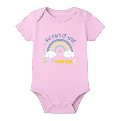 100 Days Baby Photoshoot Romper with Cute Print - BABY PINK - 0 - 3 Months (Chest 18")