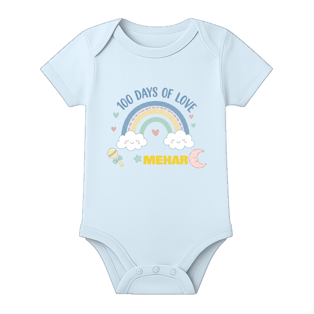 100 Days Baby Photoshoot Romper with Cute Print - BABY SKY - 0 - 3 Months (Chest 18")