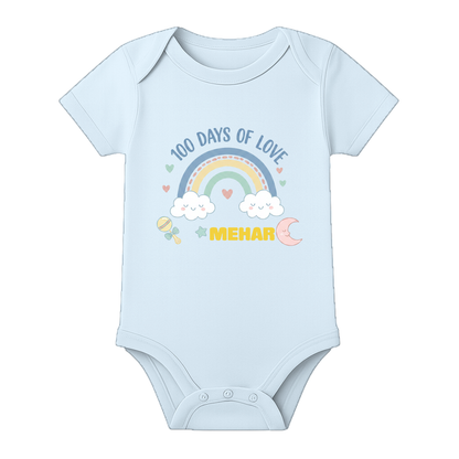 100 Days Baby Photoshoot Romper with Cute Print - BABY SKY - 0 - 3 Months (Chest 18")