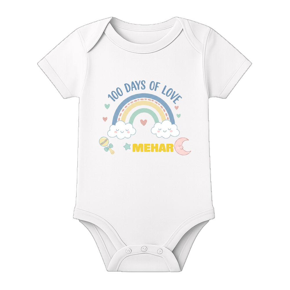 100 Days Baby Photoshoot Romper with Cute Print - WHITE - 0 - 3 Months (Chest 18")