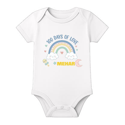 100 Days Baby Photoshoot Romper with Cute Print - WHITE - 0 - 3 Months (Chest 18")