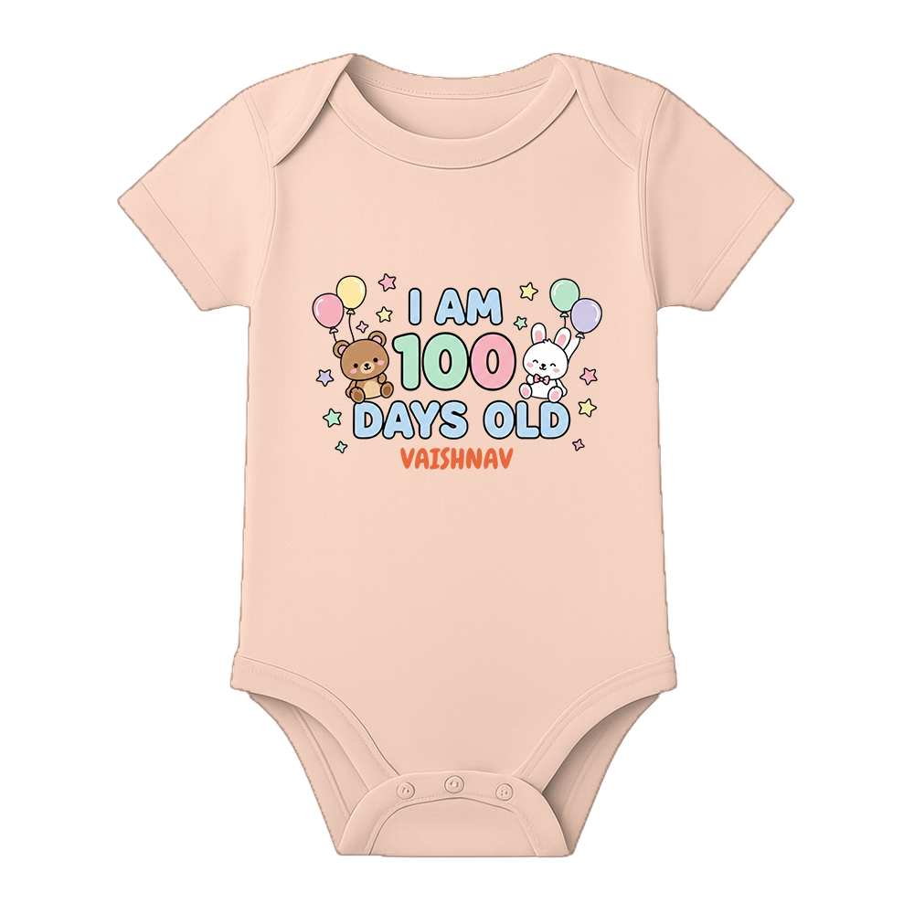 100 Days Baby Special Onesie for Naming Ceremony - BABY PEACH - 0 - 3 Months (Chest 18")