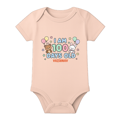 100 Days Baby Special Onesie for Naming Ceremony - BABY PEACH - 0 - 3 Months (Chest 18")