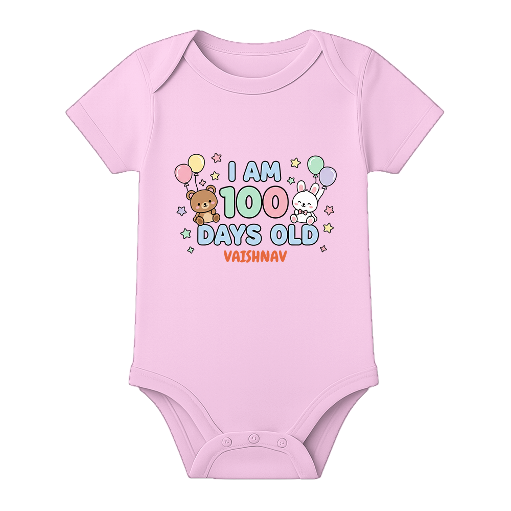 100 Days Baby Special Onesie for Naming Ceremony - BABY PINK - 0 - 3 Months (Chest 18")