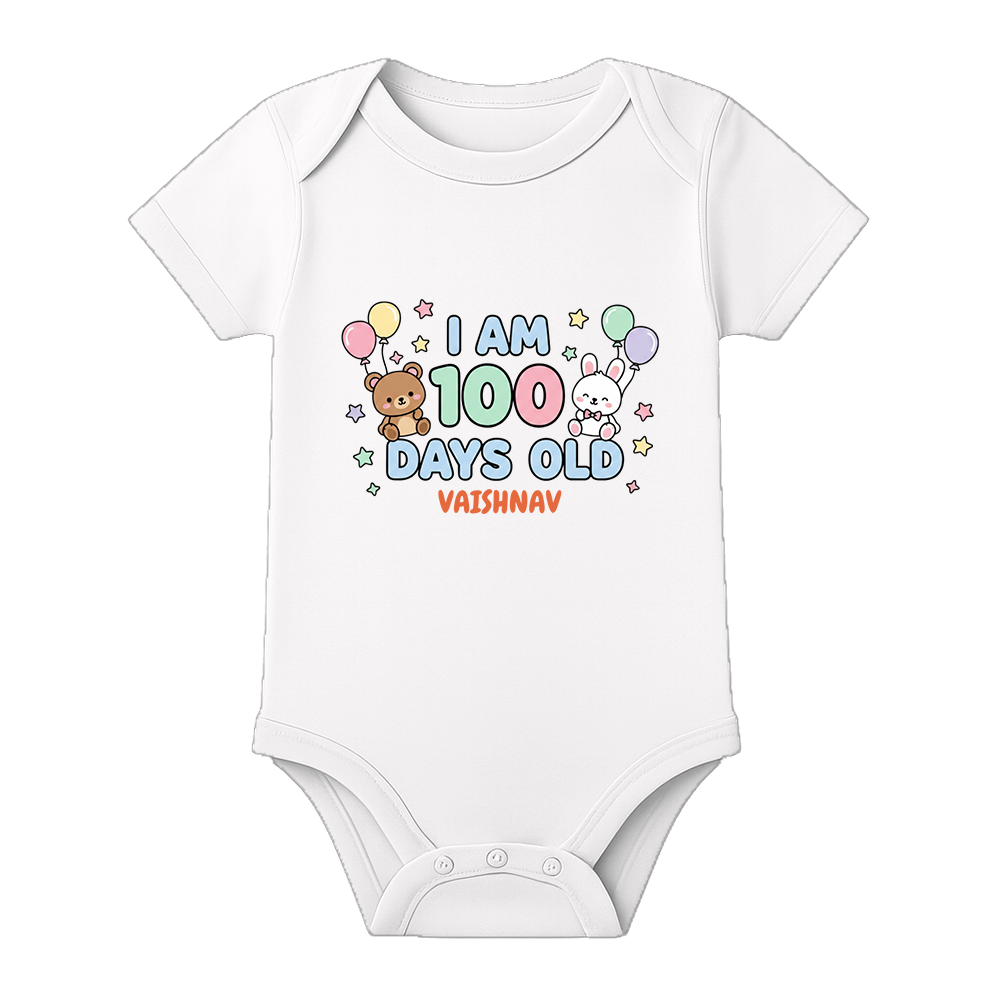 100 Days Baby Special Onesie for Naming Ceremony - WHITE - 0 - 3 Months (Chest 18")